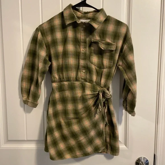 green plaid dress zara Martina Sleeved Mini Dress | Sage Green main image 1